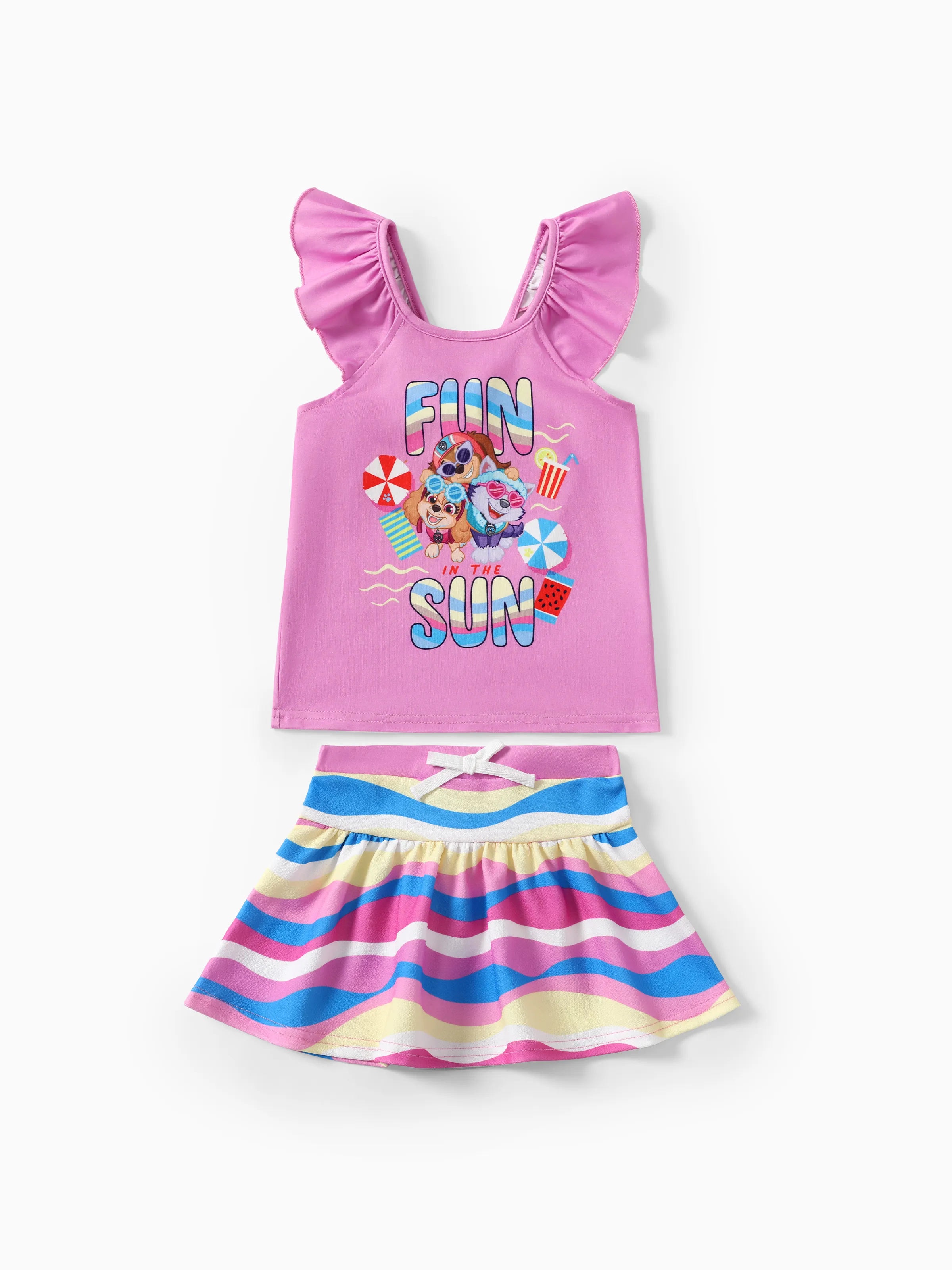 

Paw Patrol Toddler Girls 2pcs Summer-theme Character Print Flutter-sleeve Top with Striped Skirt Set