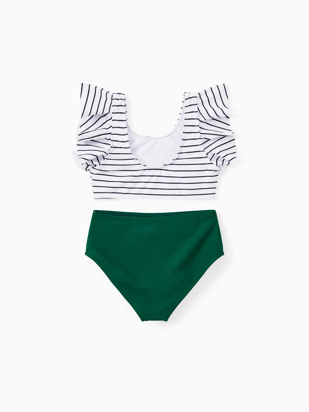 Family Matching Color Block Drawstring Swim Trunks or Stripe Cross Front Two-Piece Swimsuit (Quick-Dry) Green big image 1
