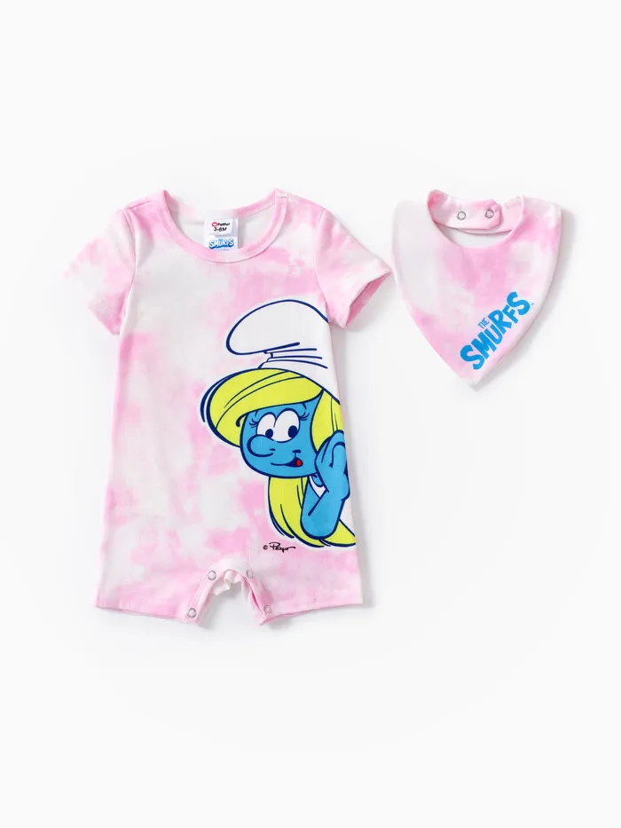 Die Schlümpfe Baby Jungen/Mädchen 2 Stück Naia™ Batik-Spaß Charakterdruck Strampler mit Speichel Handtuch Set