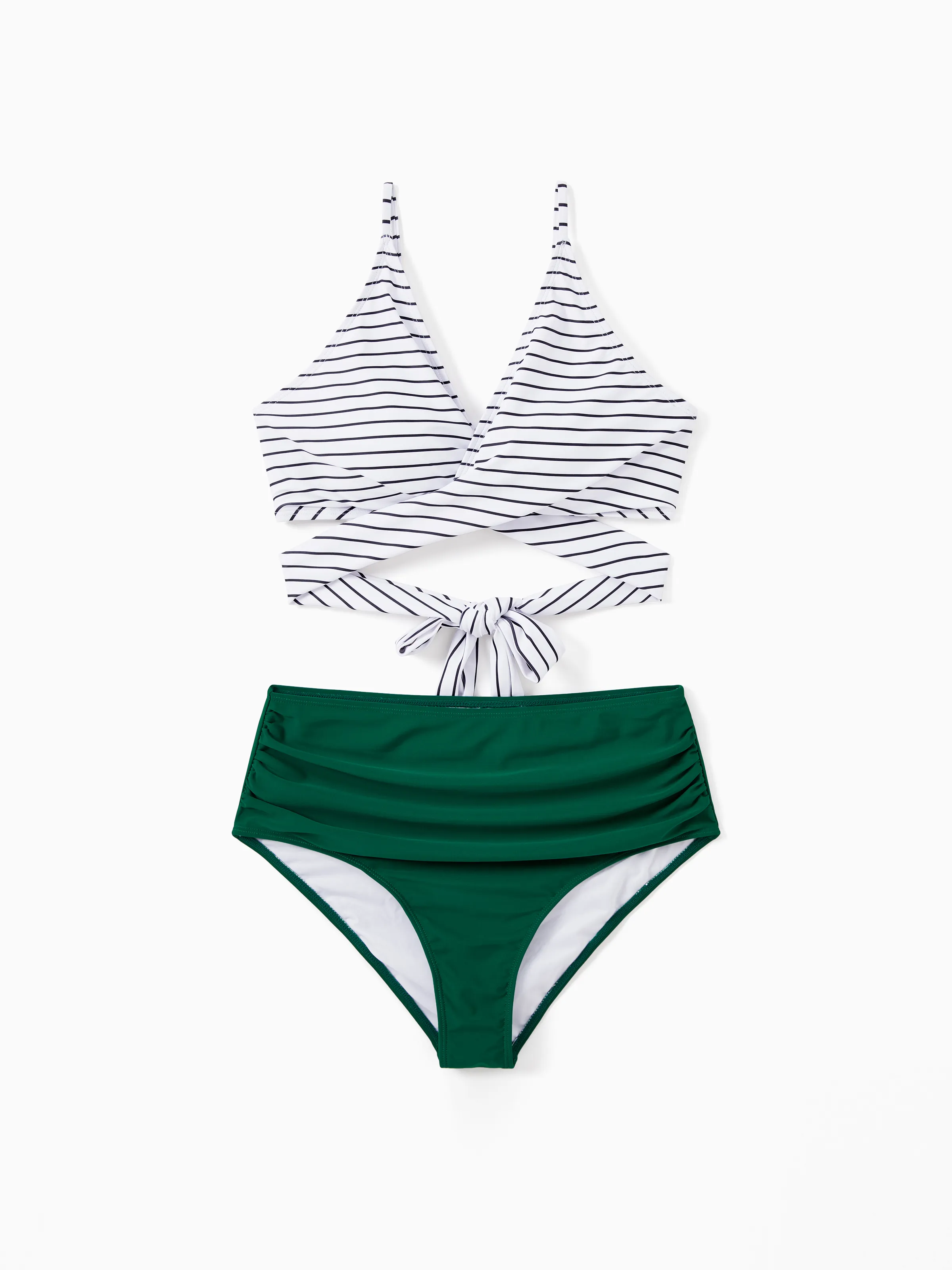 

Family Matching Color Block Drawstring Swim Trunks or Stripe Cross Front Two-Piece Swimsuit (Quick-Dry)