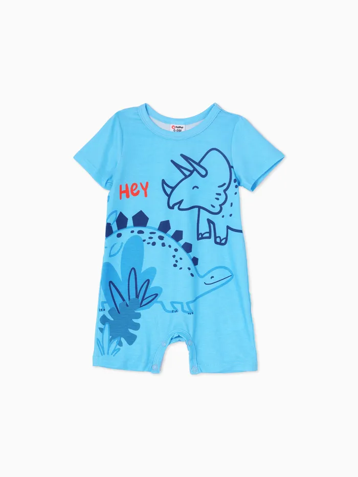 Baby Boy Stripe/Dinosaur Print Short-sleeve Romper
