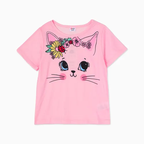  T-Shirt Mädchen Blume&Tier&Katze