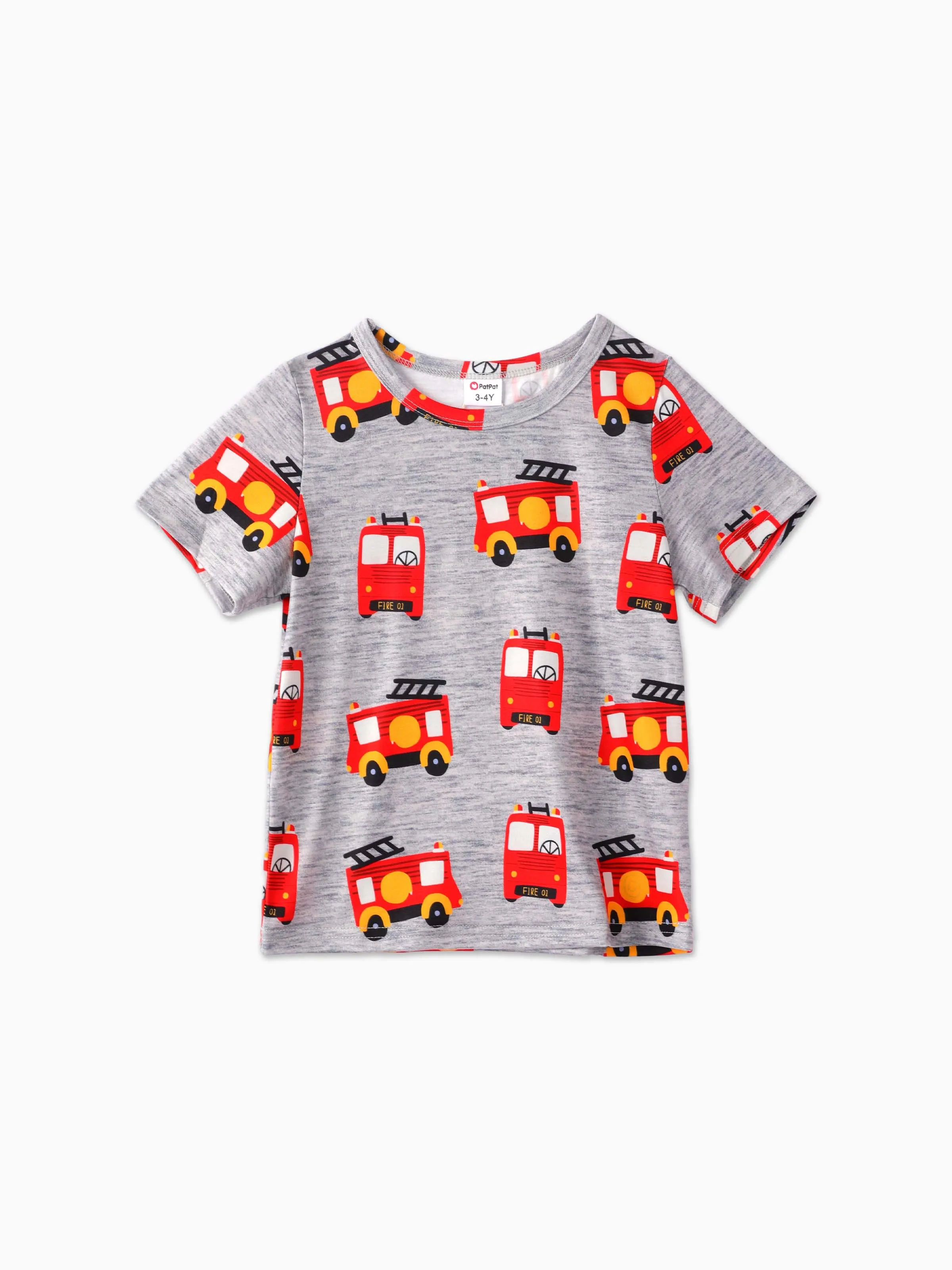Toddler Boy Vehicle Print Short-sleeve Tee Flecked Grey