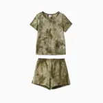 2-piece Toddler Boy 100% Cotton Tie Dyed Short-sleeve Tee and Elasticized Shorts Set Army green