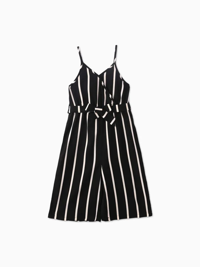 Kid Girl Stripe Surplice Neck Belted Cami Jumpsuits