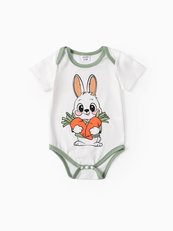 Bebê menino coelho Onesie bonito animal padrão manga curta romper