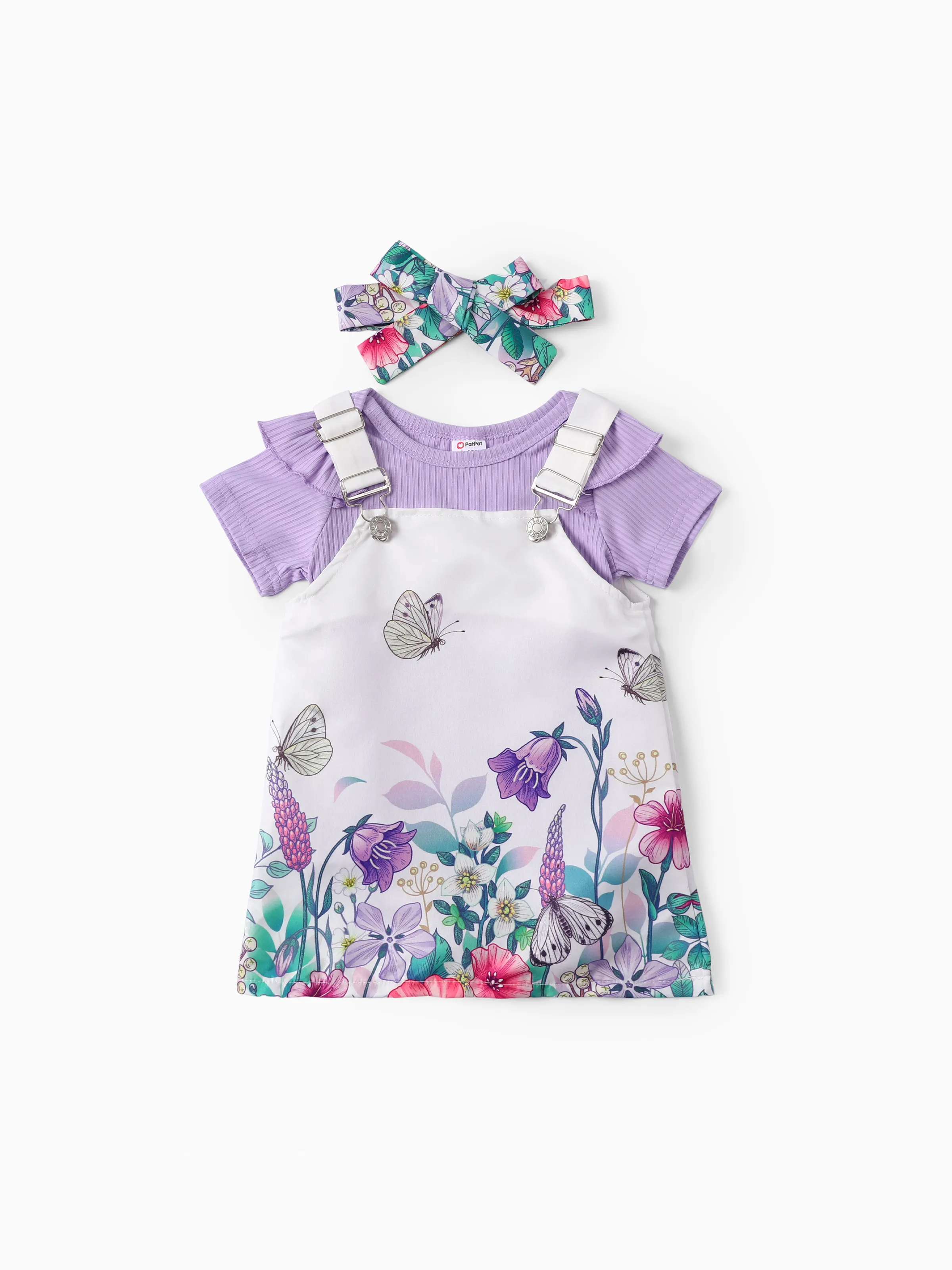 3pcs Baby Girl Sweet Flutter Sleeve Dress Set