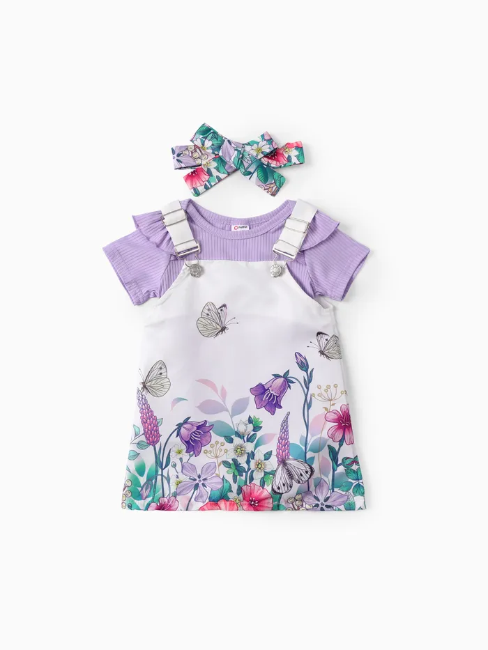3pcs Baby Girl Sweet Flutter Sleeve Dress Set