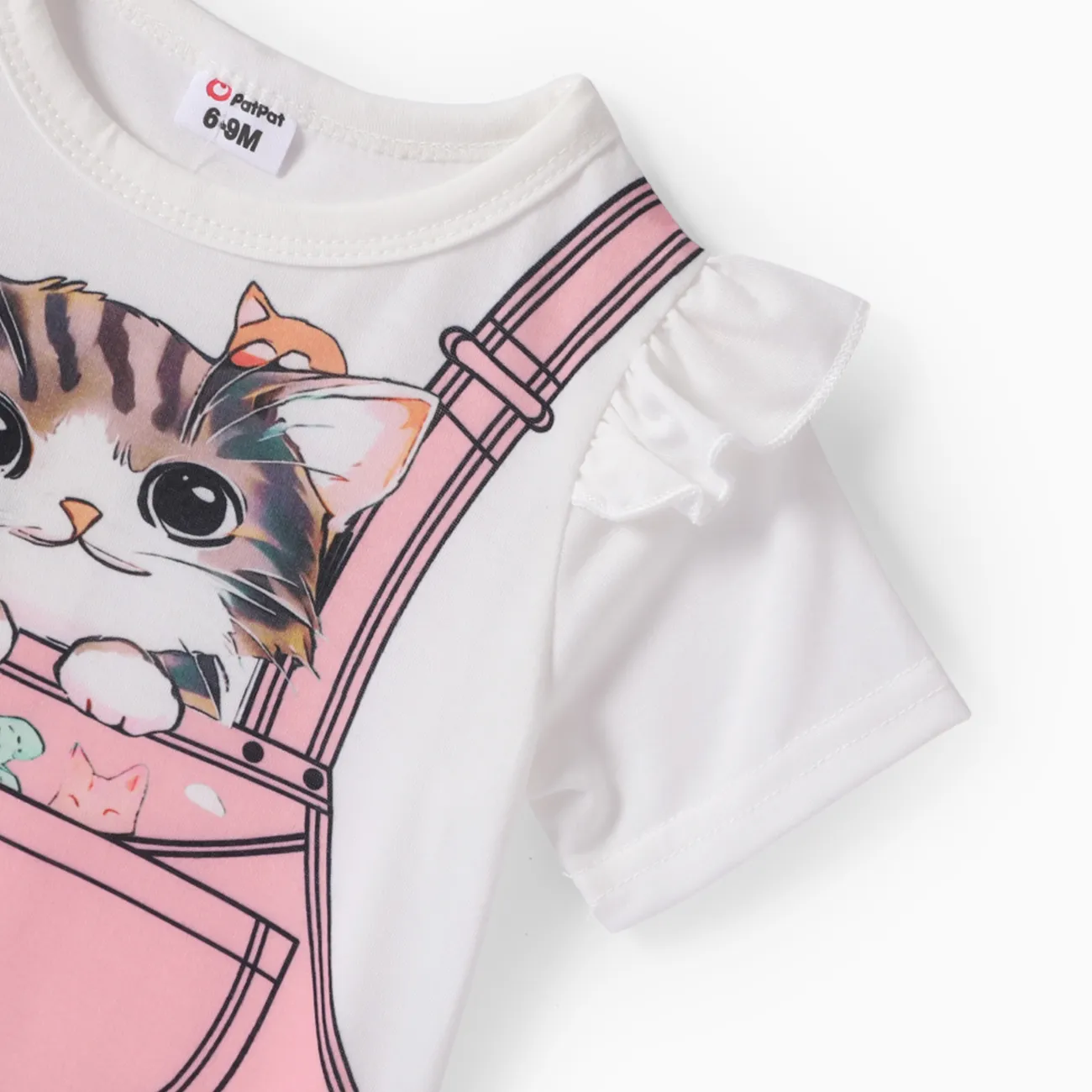  Baby Girl Childlike Animal Pattern Cat Flutter Sleeve Dress  Pink big image 1