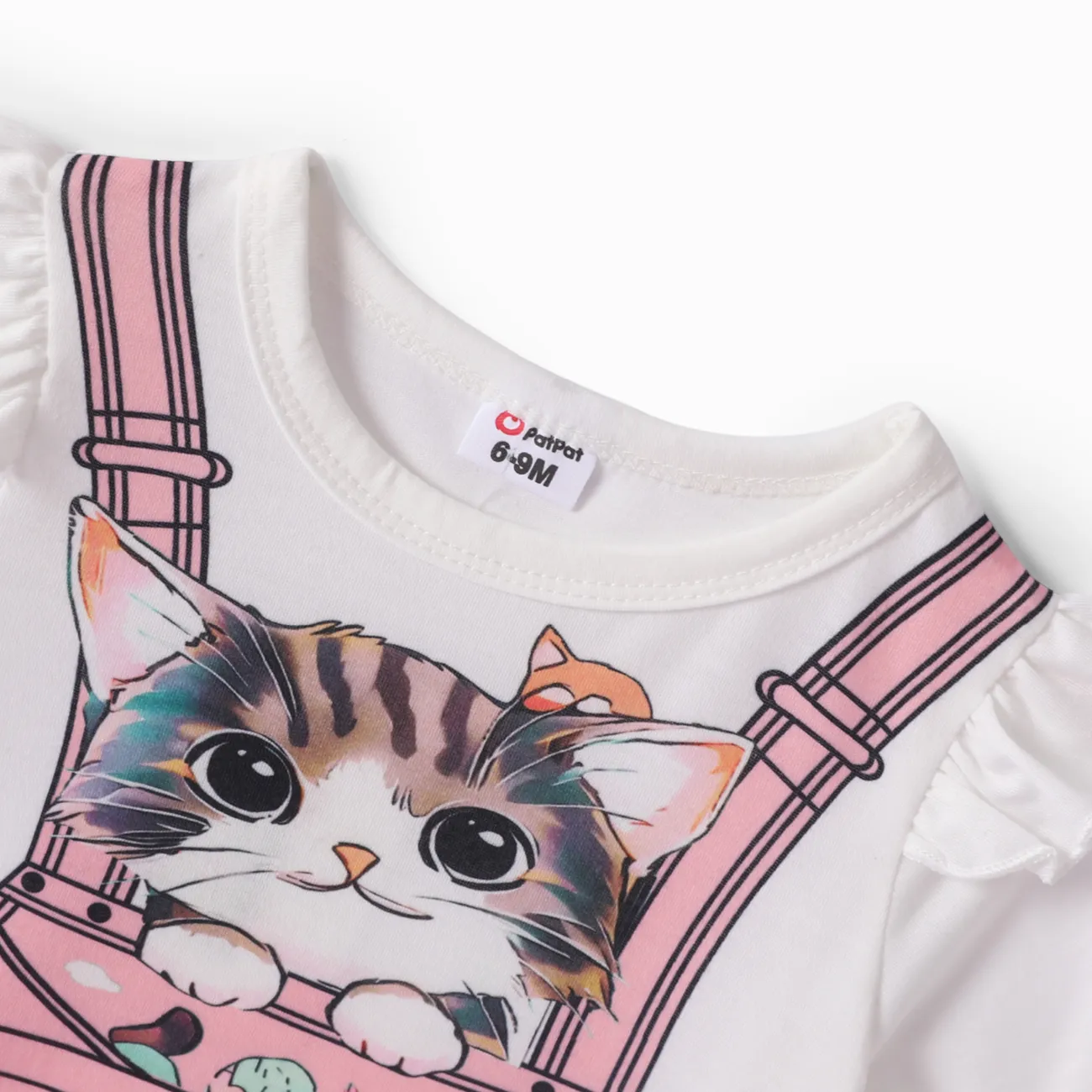  Baby Girl Childlike Animal Pattern Cat Flutter Sleeve Dress  Pink big image 1