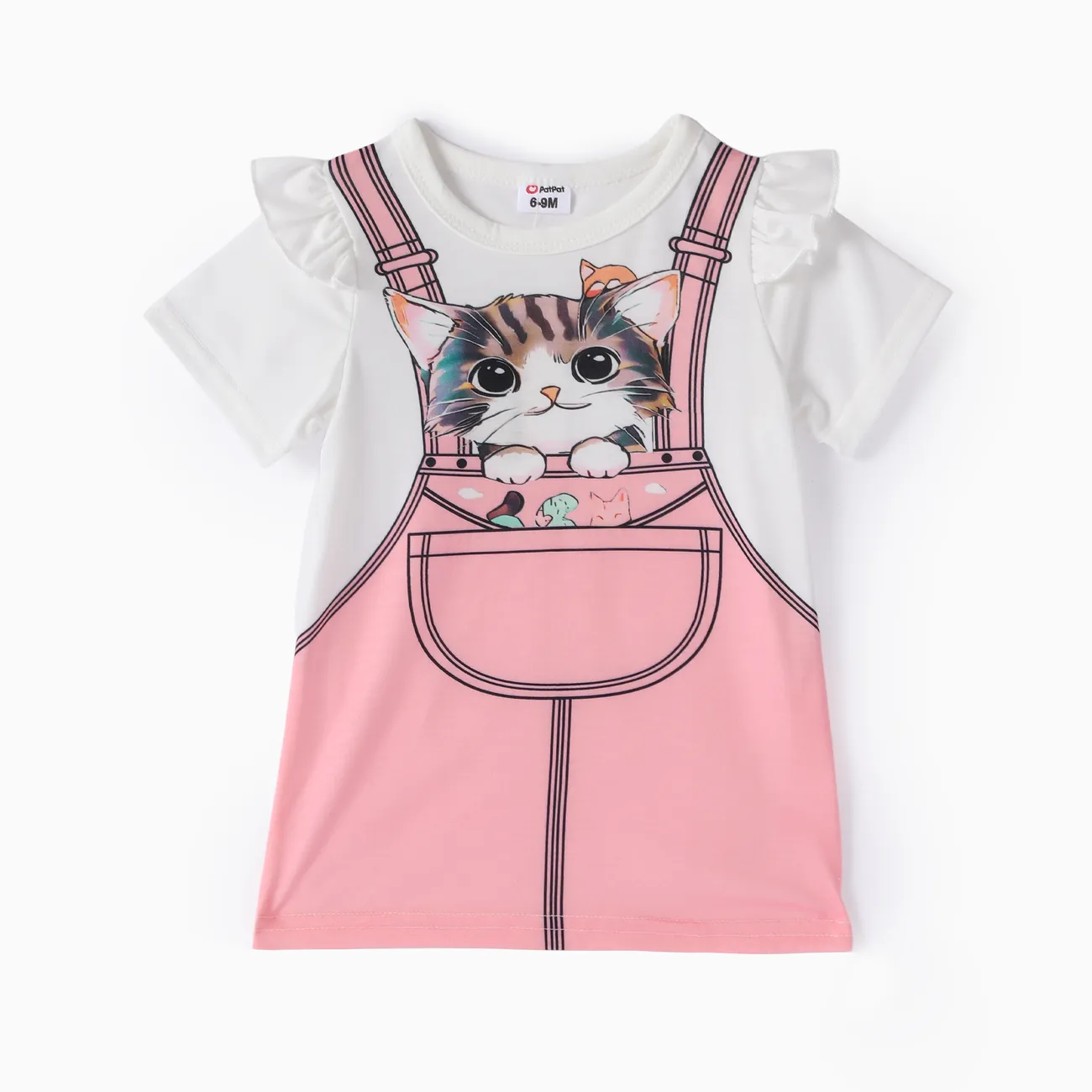 Bebé Mangas con volantes Gato Infantil Manga corta Vestido Rosado big image 1