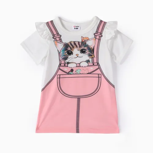  Baby Girl Childlike Animal Pattern Cat Flutter Sleeve Dress 