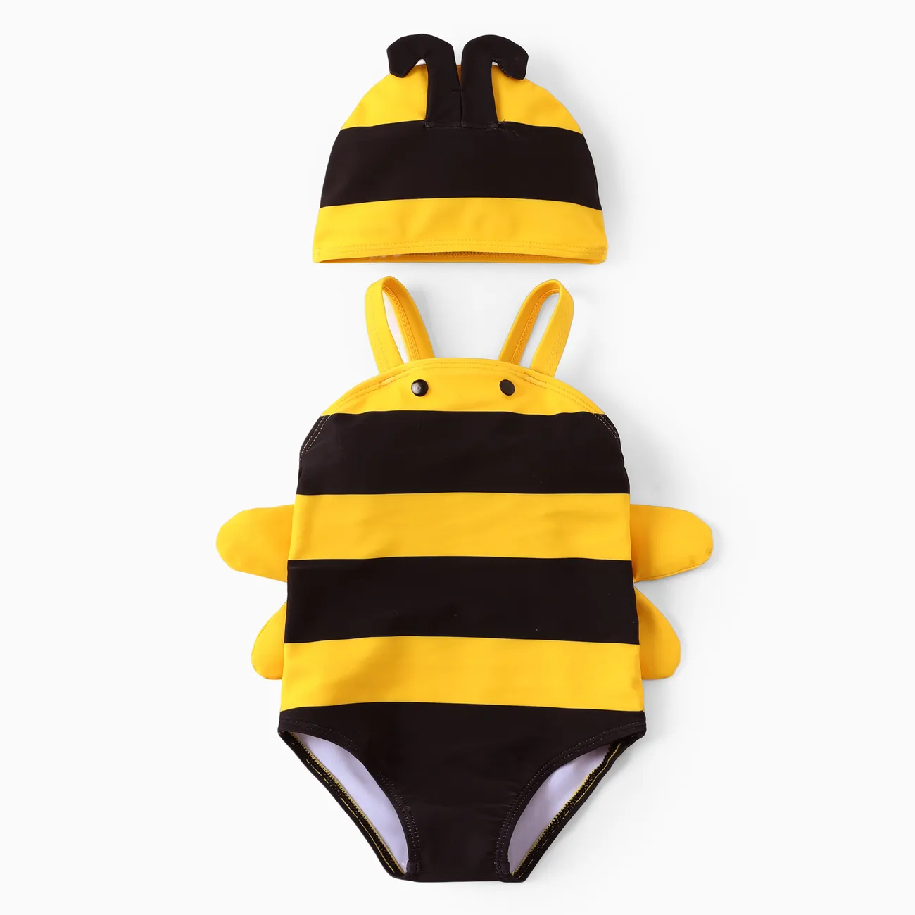 2pcs Baby Girls Childlike 3D Honeybee Swimwear with Small Wings and Matching Hat Set  Color block big image 1