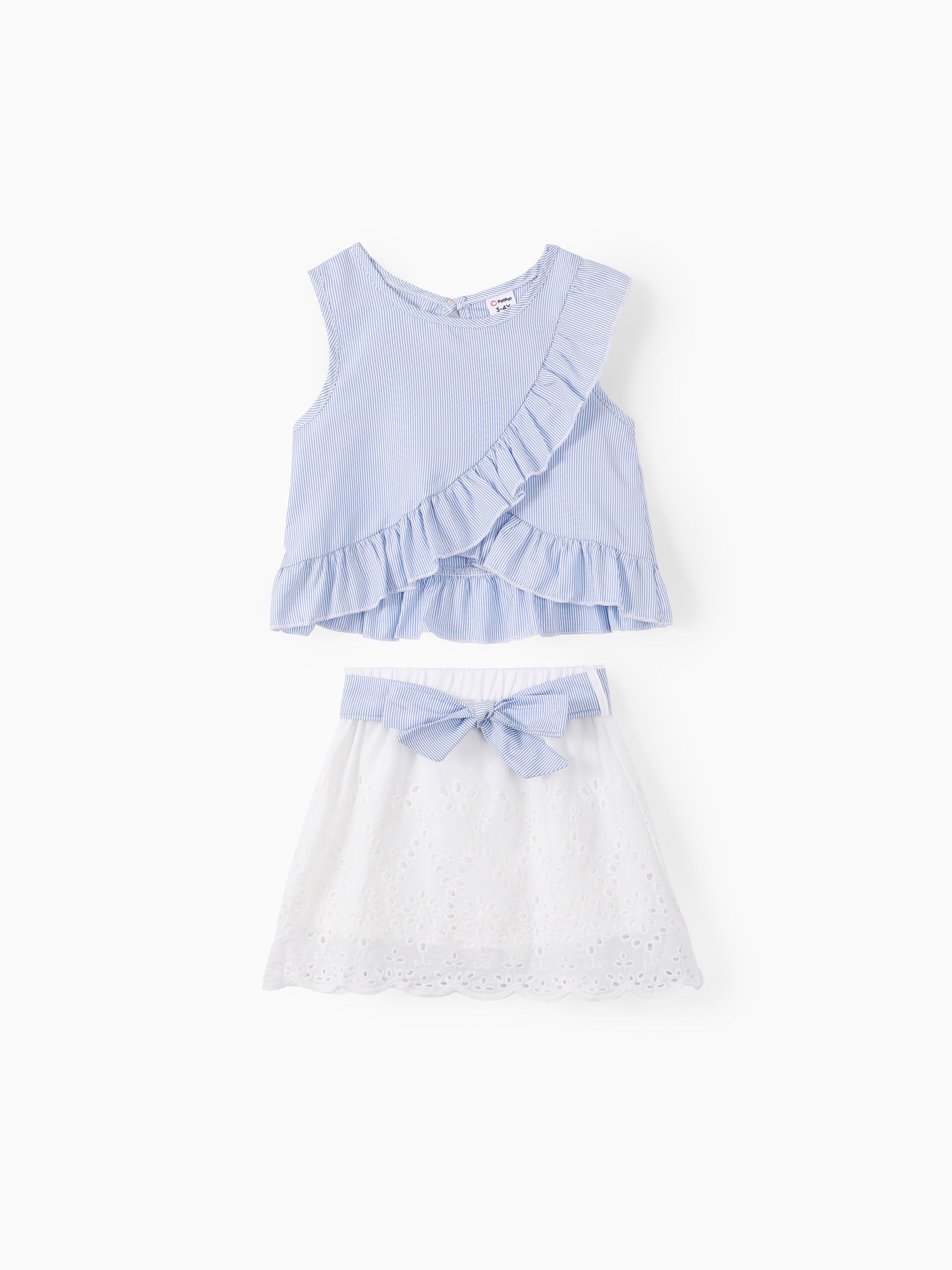 

Trendy Toddler Girl Stripe Print Bowknot Ruffle Flounce Set