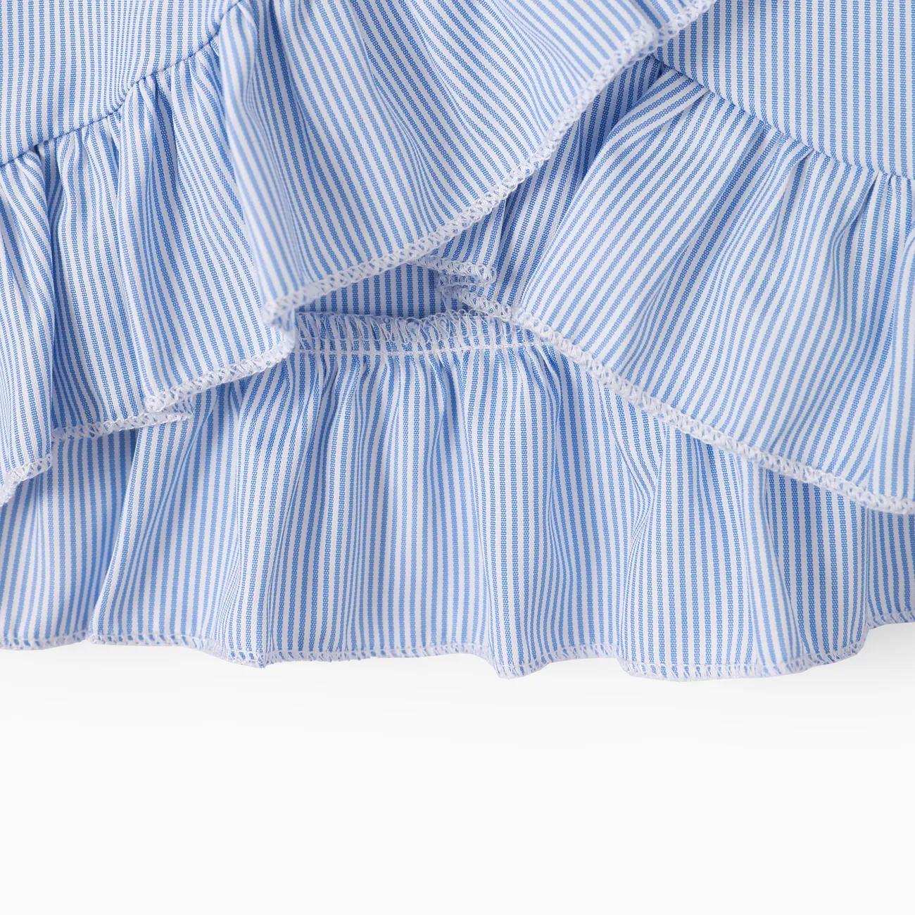 Trendy Toddler Girl Stripe Print Bowknot Ruffle Flounce Set Blue big image 1
