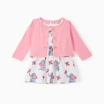2pcs Baby Girl Pink Cardigan and Elephant Print Dress Set Pink