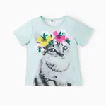 Pâques Enfants Fille Motifs animaux Manches courtes T-Shirt Bleu Clair