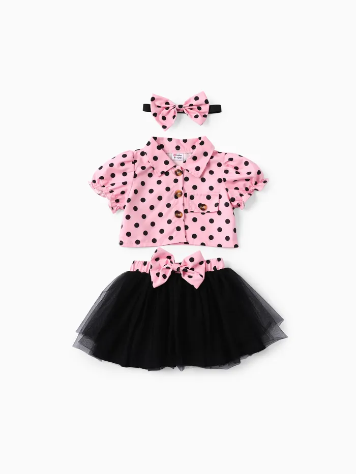 Süßes Polka Dot Rüschenkleid Set für Baby Mädchen