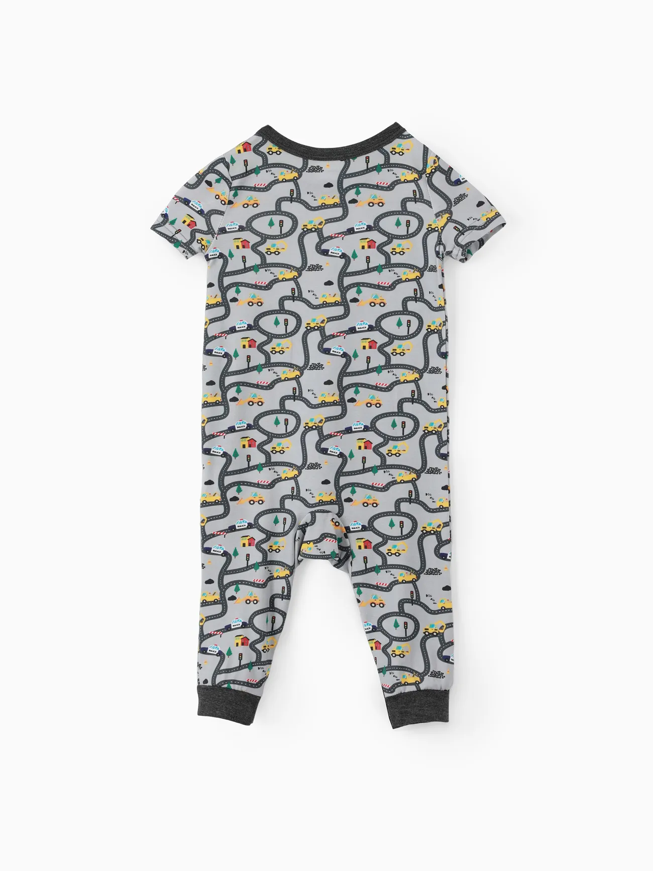 Grey - Baby Boy/Girl 2pcs Bamboo Fabric Vehicle Print Pajama Jumpsuit with Soothing Towel - image 3