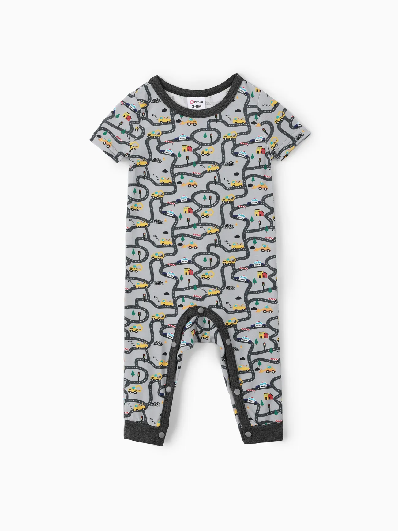 Grey - Baby Boy/Girl 2pcs Bamboo Fabric Vehicle Print Pajama Jumpsuit with Soothing Towel - image 2