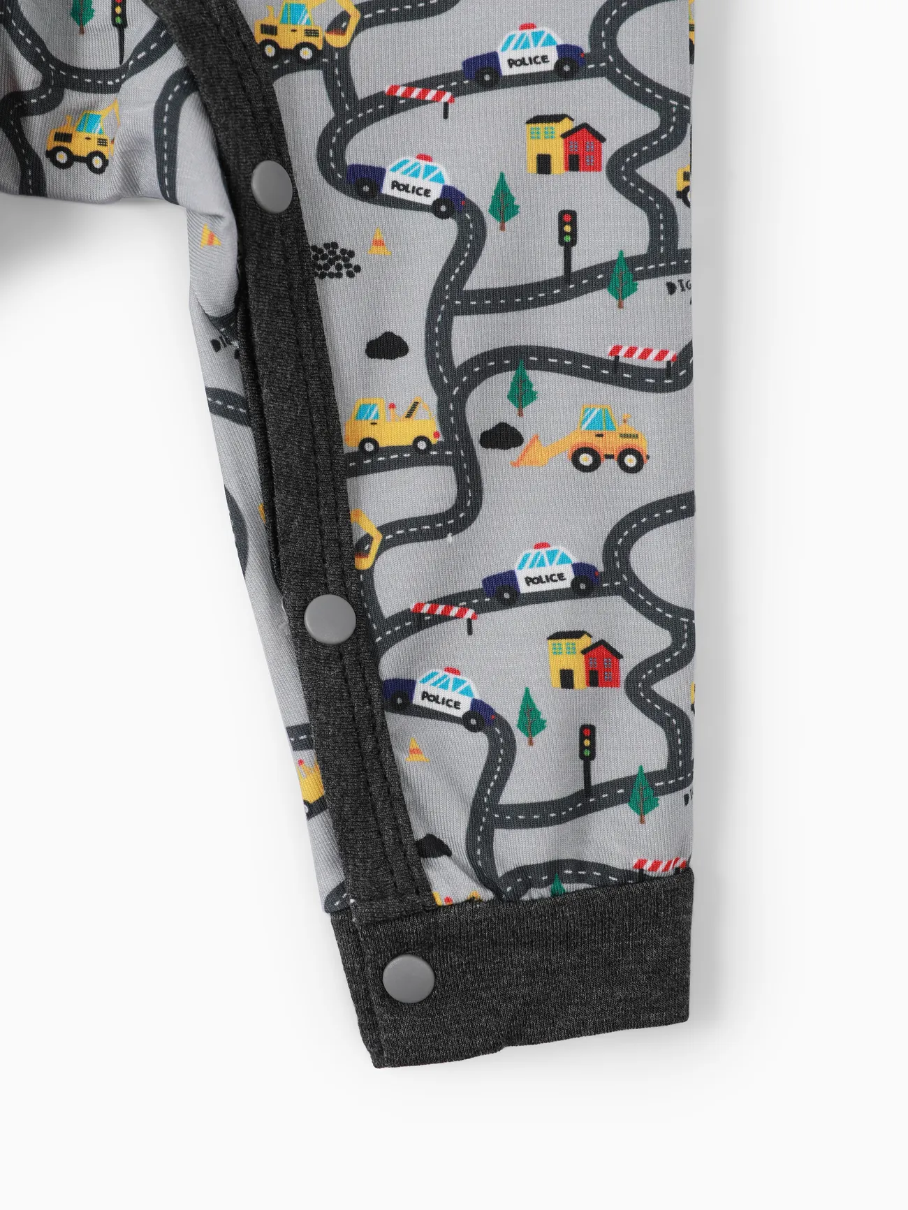 Grey - Baby Boy/Girl 2pcs Bamboo Fabric Vehicle Print Pajama Jumpsuit with Soothing Towel - image 7