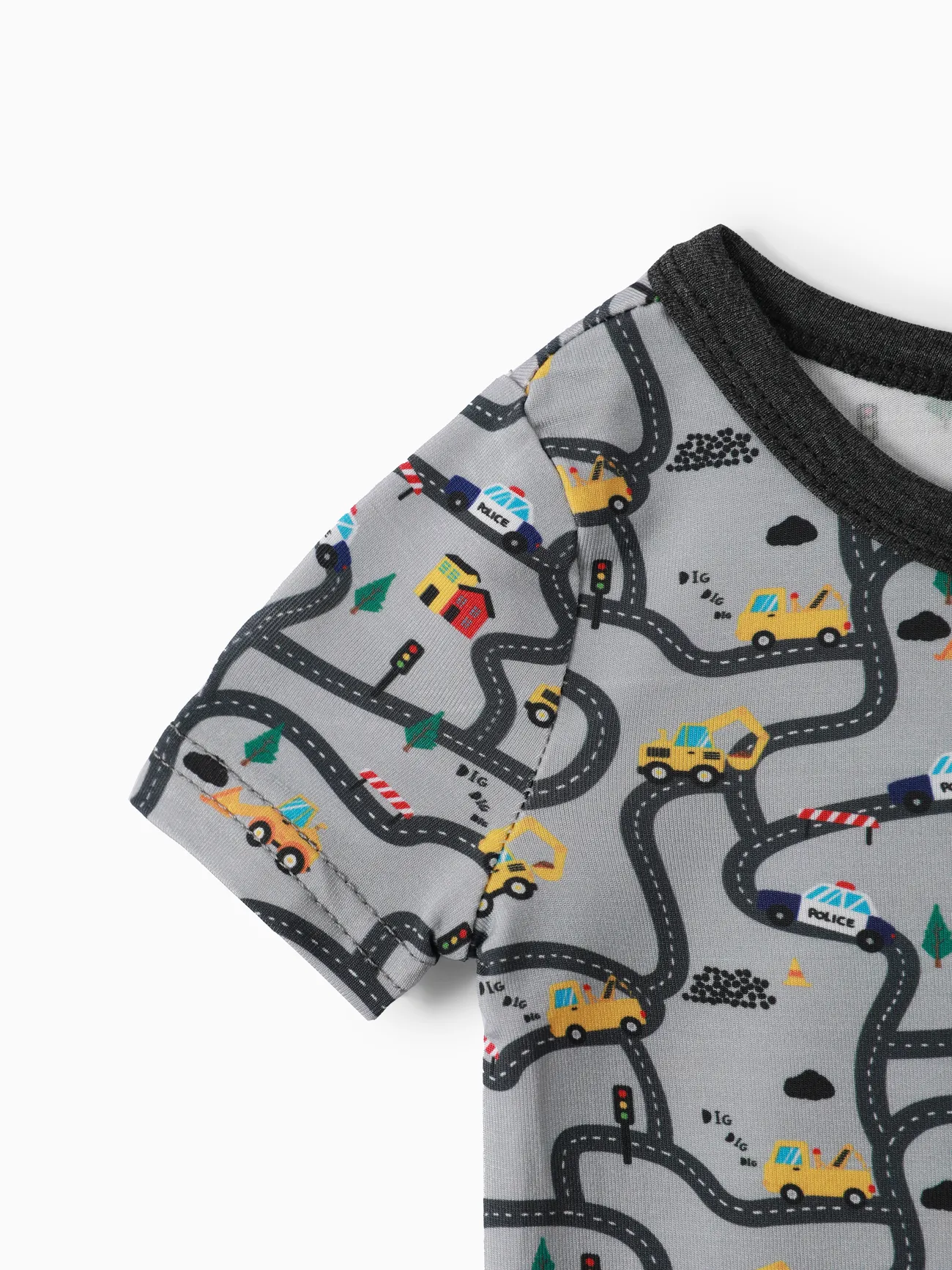 Grey - Baby Boy/Girl 2pcs Bamboo Fabric Vehicle Print Pajama Jumpsuit with Soothing Towel - image 6