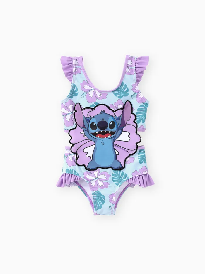 Disney Stitch 幼兒/兒童女孩/男孩 1 件夏威夷花卉風格人物印花泳衣/泳褲