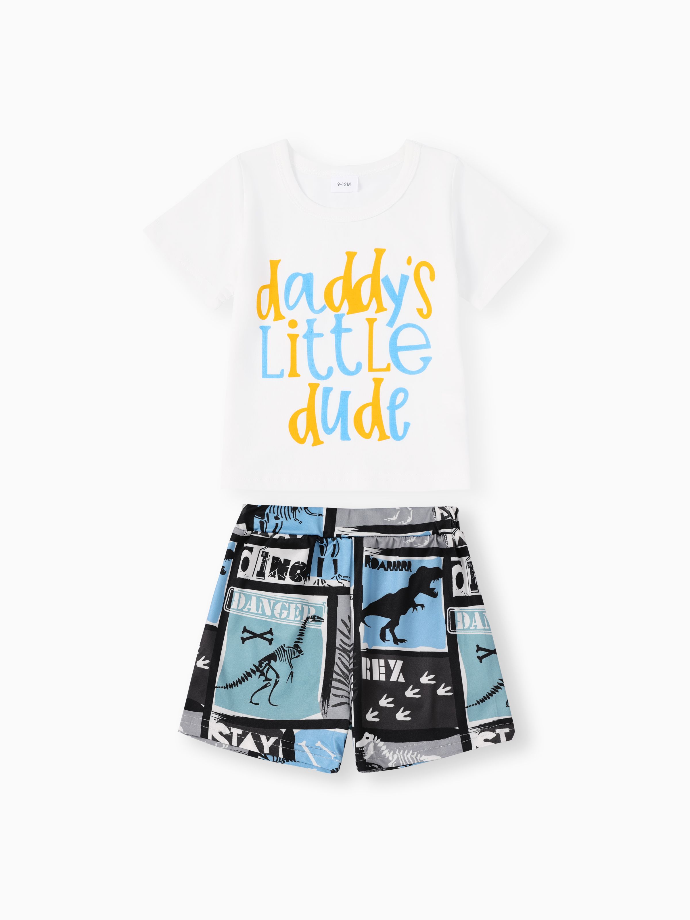 2pcs Baby Boy Letter Print Tie Dye Short-sleeve T-shirt and Ripped Denim Shorts Set