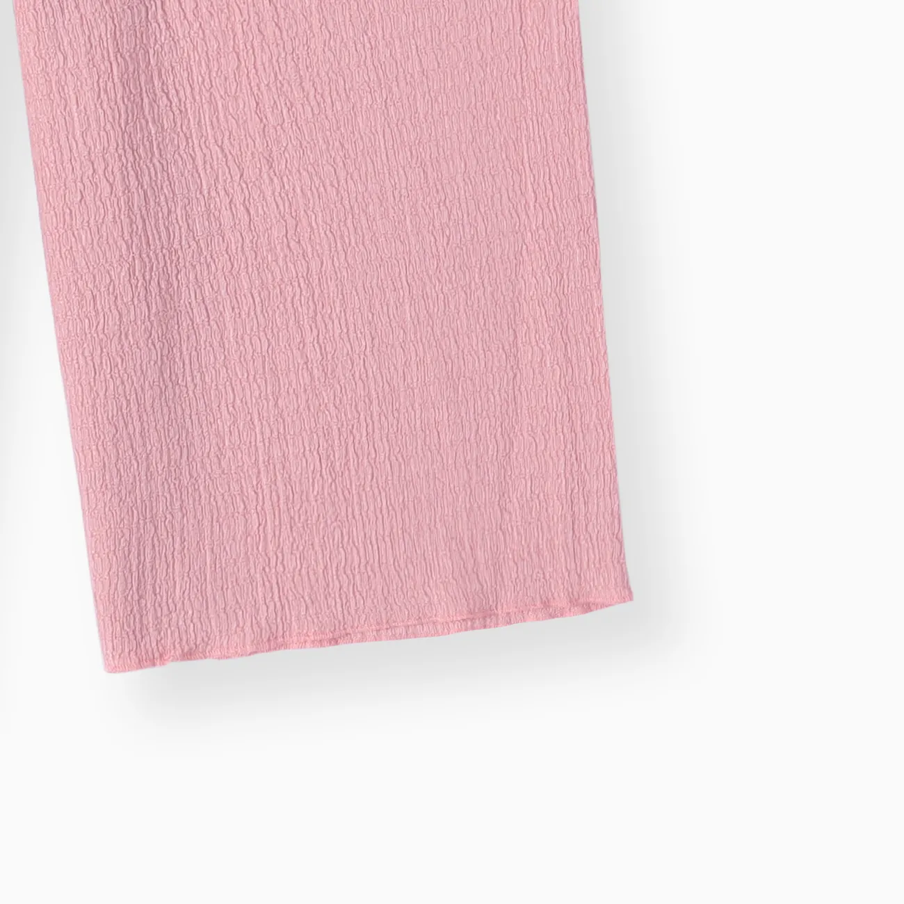 Kid Girl Solid Color Lettuce Trim Wide Leg Paperbag Calf Length Pants Pink big image 1