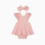 2件 嬰兒 女 蕾絲 基礎 無袖 連身衣 粉色