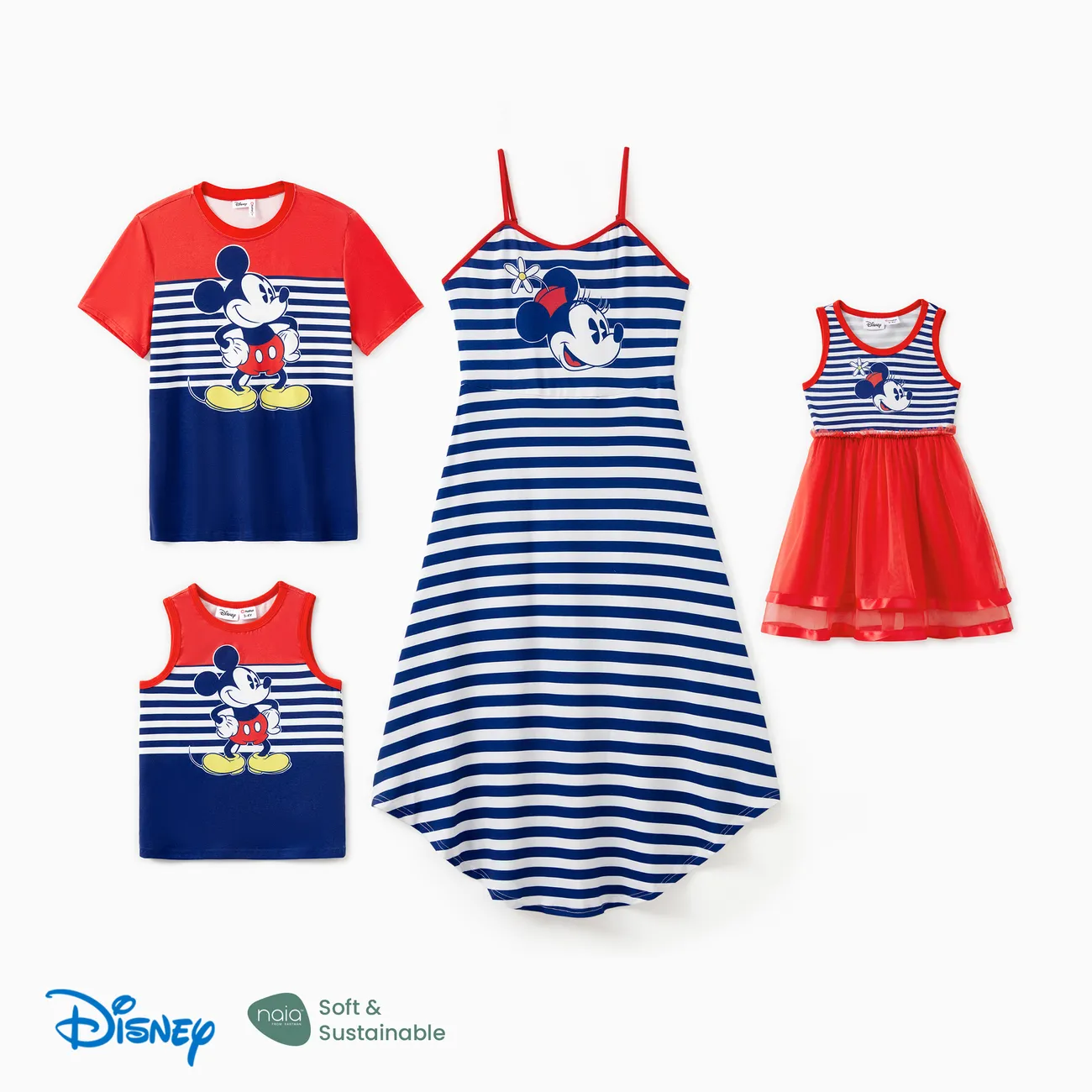 Disney Mickey and Friends Family Matching Independence Day Naia™ Mickey Minnie Striped Print Sleeveless Dress/Tee/Tank Top REDWHITE big image 1