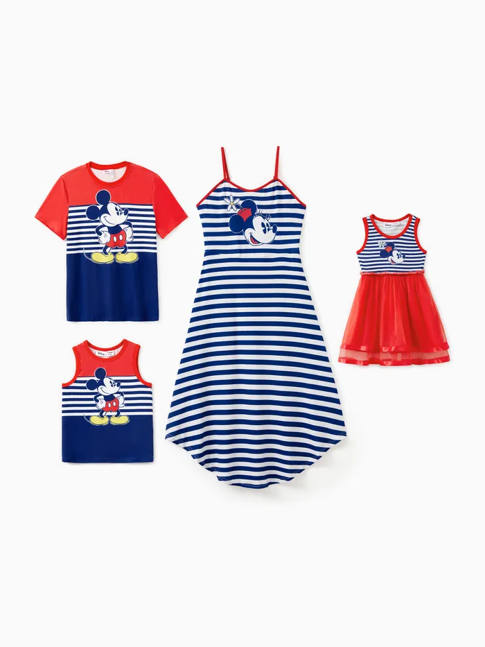 Disney Mickey and Friends Family Matching Independence Day Naia™ Mickey Minnie Striped Print Sleeveless Dress/Tee/Tank Top