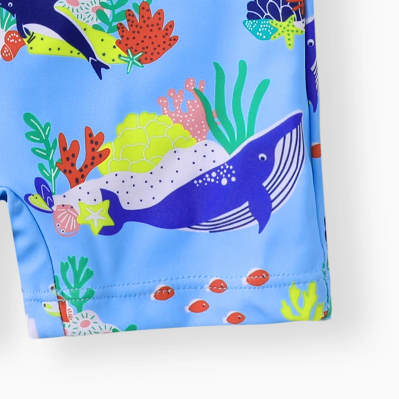 Baby Boy Allover Ocean Animal Print Striped Raglan-sleeve One-piece Swimsuit Blue big image 1