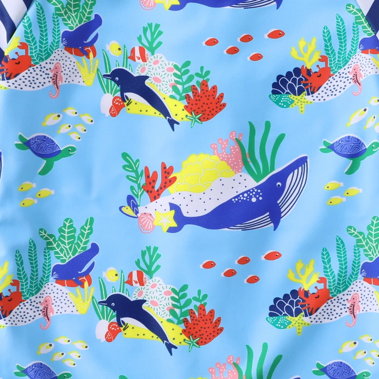 Baby Boy Allover Ocean Animal Print Striped Raglan-sleeve One-piece Swimsuit Blue big image 1
