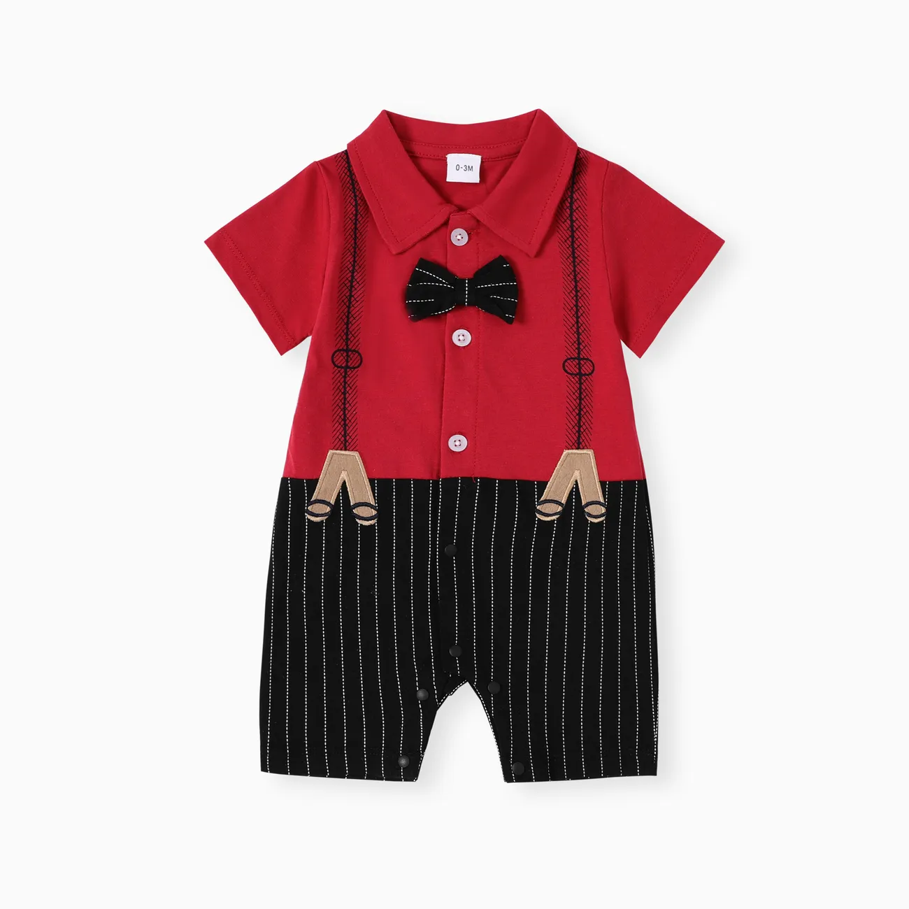 Baby Boy Casual Cotton Stitched Fabric Short Sleeve Jumpsuit Red big image 1