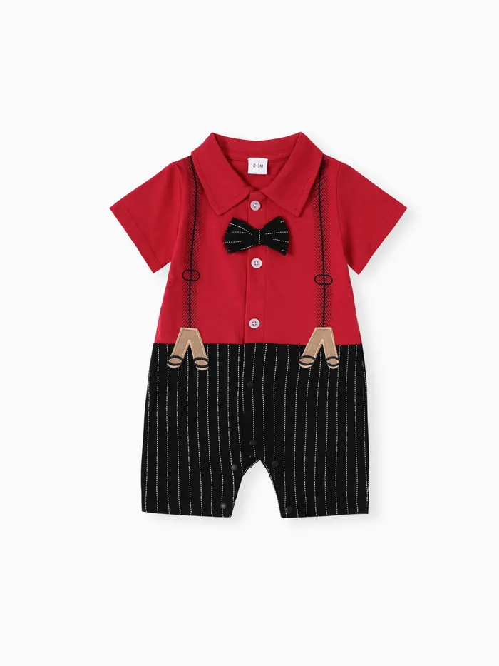 Baby Boy Casual Cotton Stitched Fabric Short Sleeve Jumpsuit