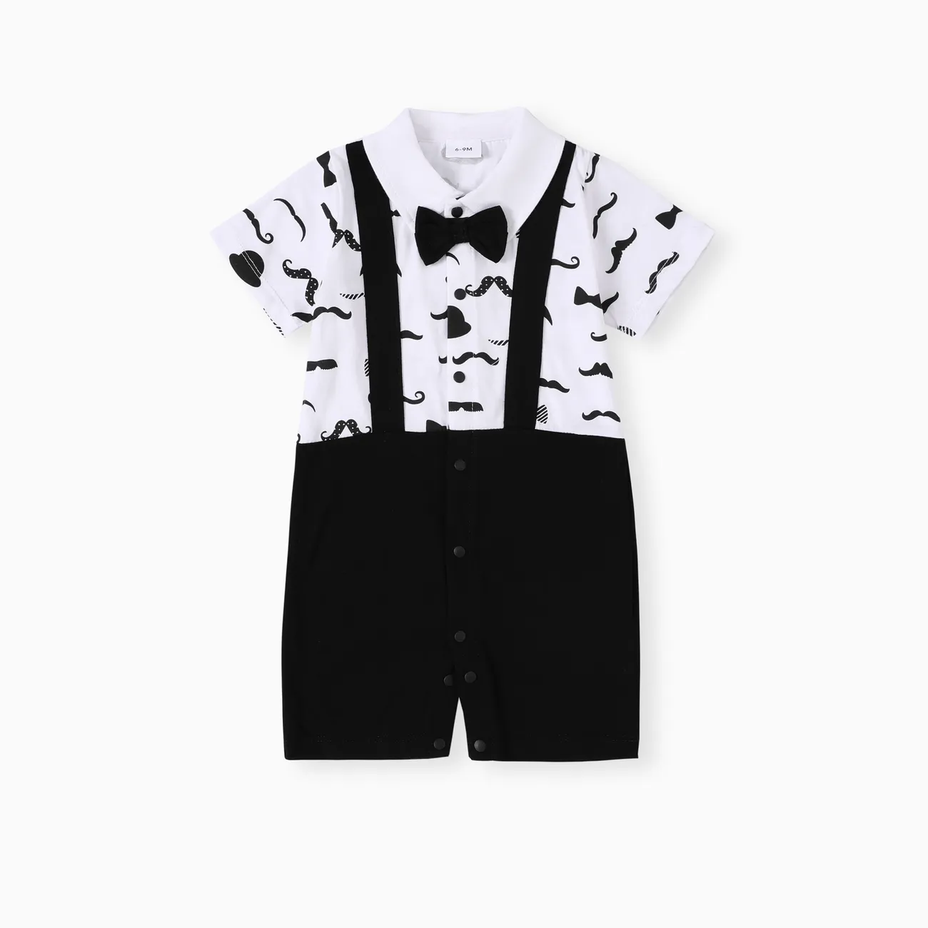 Baby Boy Casual Cotton Stitched Fabric Short Sleeve Jumpsuit Black big image 1