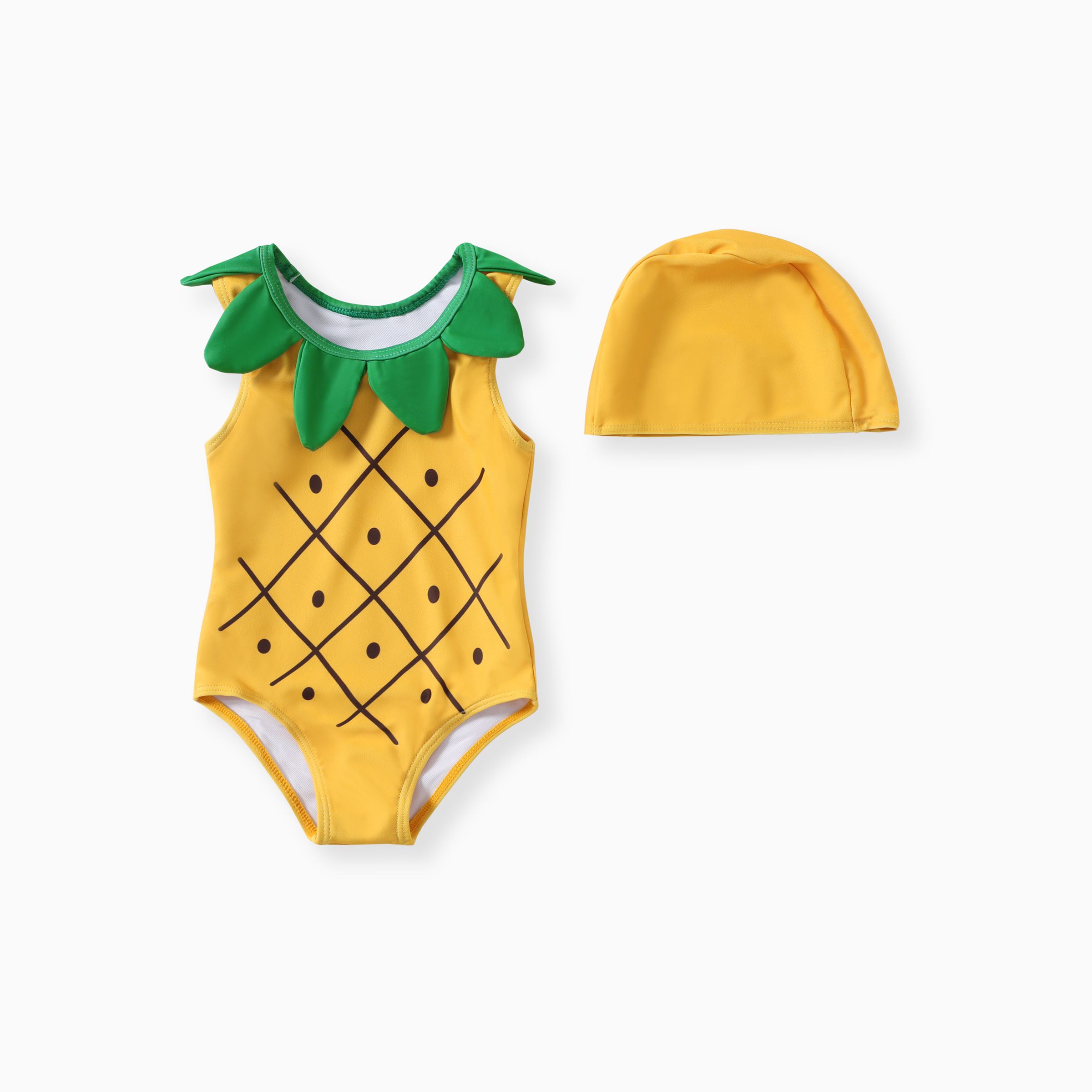 女童超觸感純色泳裝，2件套，採用聚酯纖維和彈性纖維製成，可機洗，適用於嬰兒遊泳服。