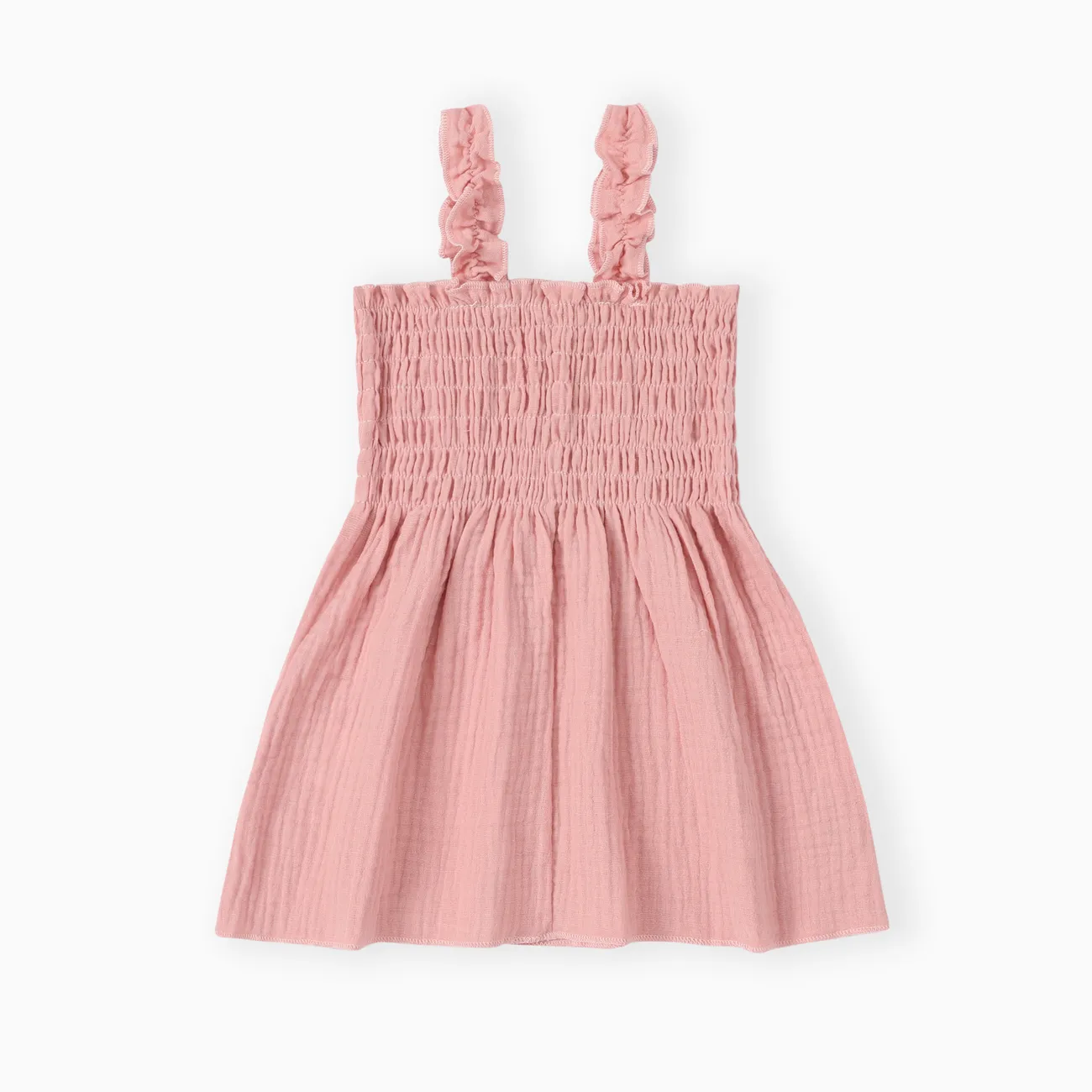 Baby Girls Casual Smocked Pink Cotton Dress  Pink big image 1
