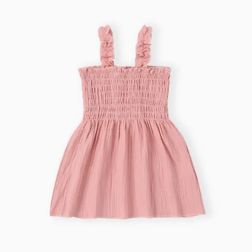 Lässiges gesmoktes rosa Baumwoll-Babykleid für Mädchen (1 Stück)