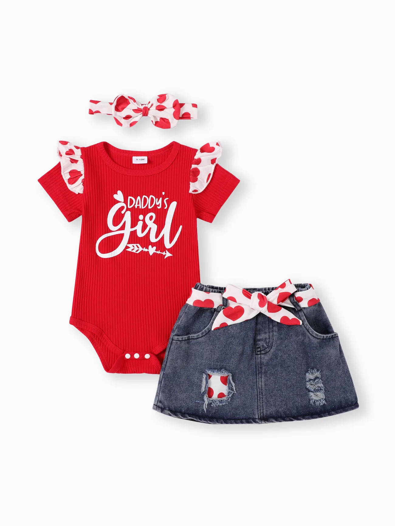 Sweet Cotton 2pcs Flutter Sleeve Suit-Dress for Baby Girl - Letter Pattern Red big image 1