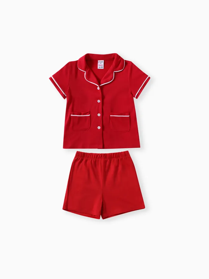 Kleinkind / Kind Junge / Mädchen 2-teiliges einfarbiges Reverspyjama-Set