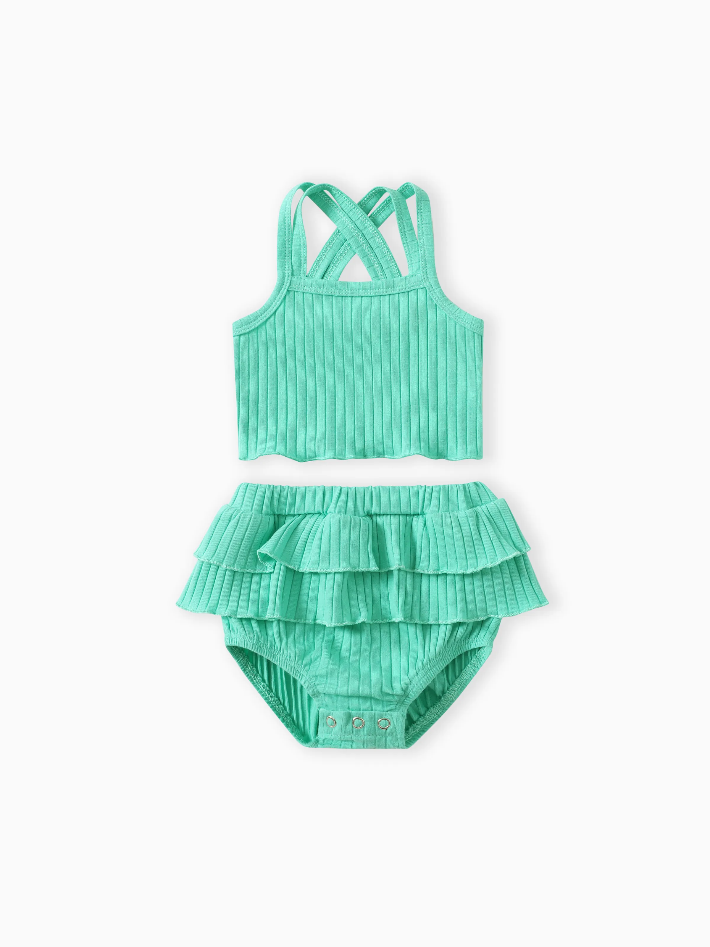

Baby Girl 2pcs Double Cross Sling Crop Camisole and Ruffled Shorts Set