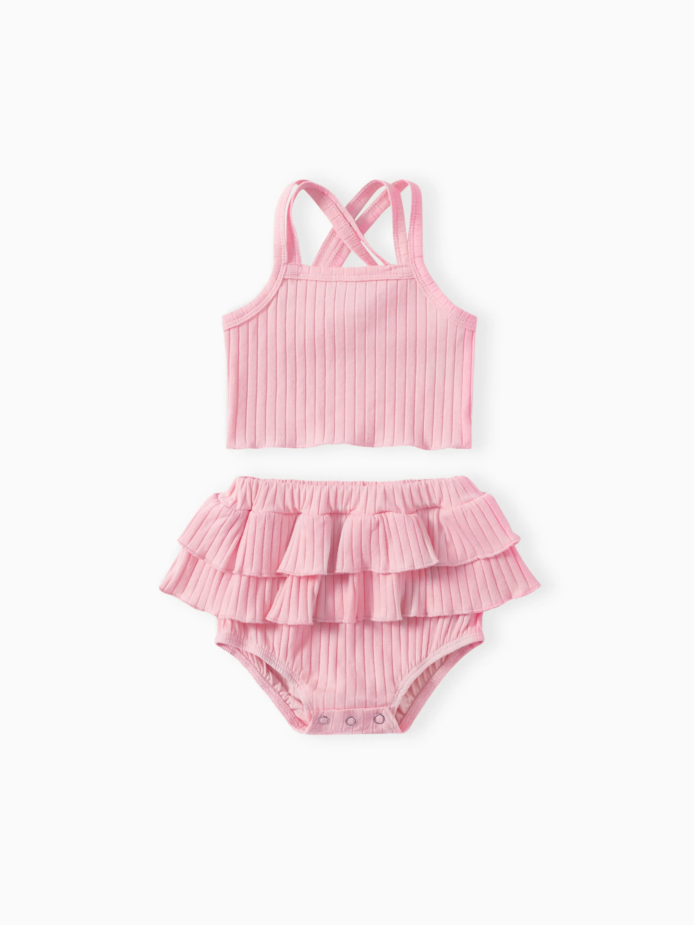 

Baby Girl 2pcs Double Cross Sling Crop Camisole and Ruffled Shorts Set