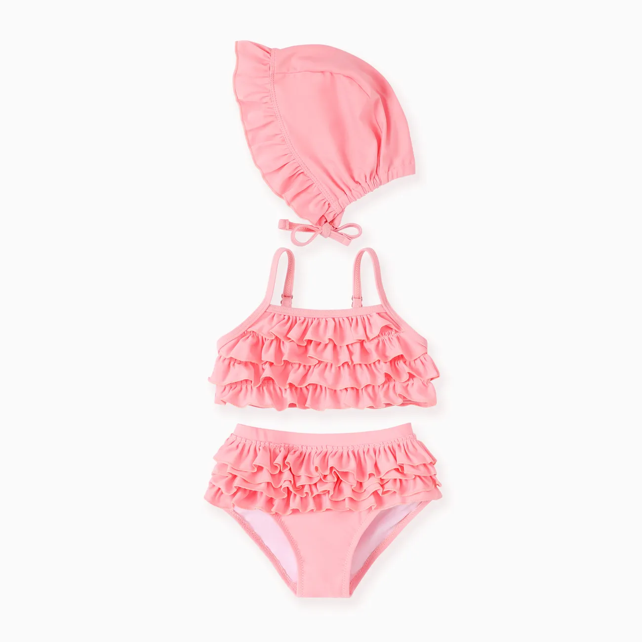 3 Stück Baby Mädchen Rüschenrand Süß Tanktop Badeanzüge rosa big image 1