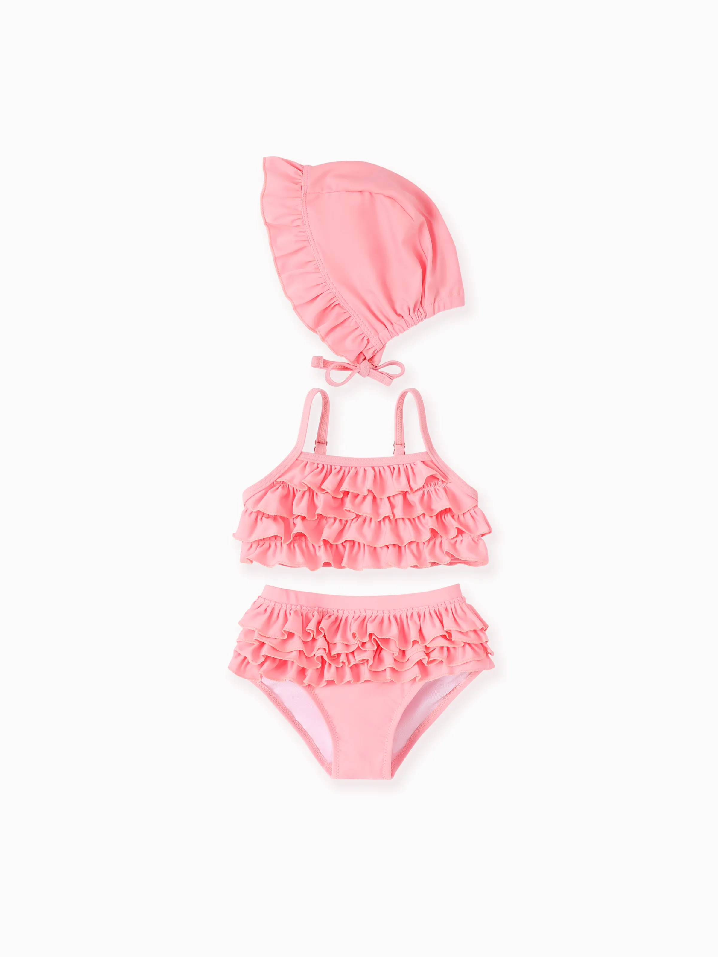 Set di costumi da bagno in poliestere spandex da 3 pezzi Sweet Girl's Ruffle Edge