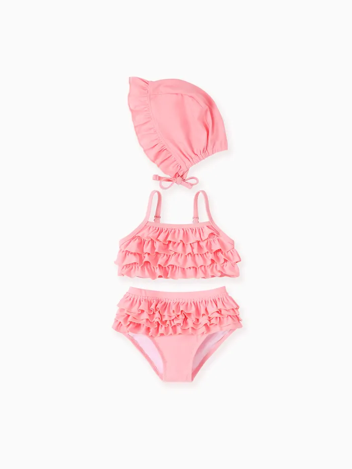 Sweet Girl's Ruffle Edge 3-Piece Poliéster Spandex Swimsuit Set