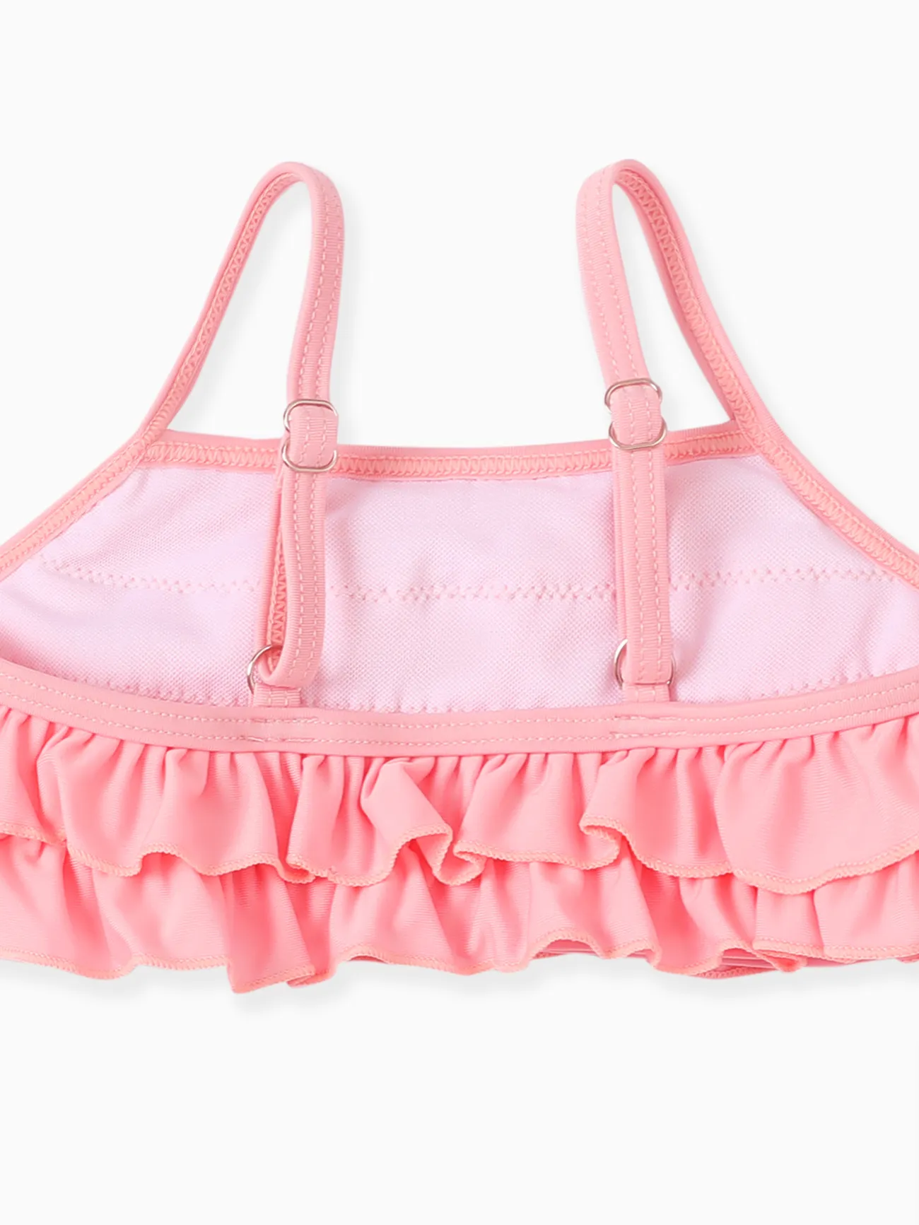 Sweet Girl's Ruffle Edge 3-Piece Polyester Spandex Swimsuit Set Pink big image 1
