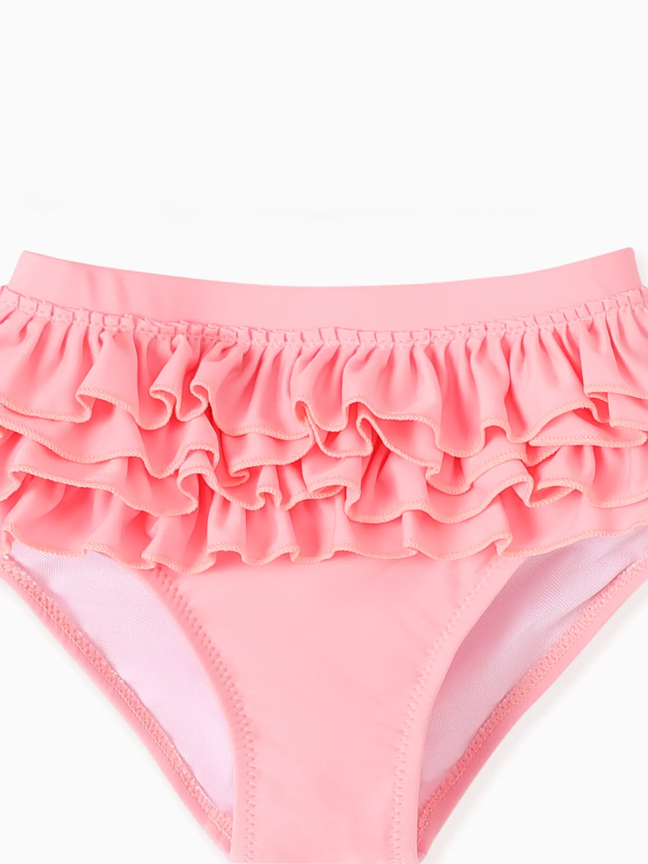 Sweet Girl's Ruffle Edge 3-Piece Polyester Spandex Swimsuit Set Pink big image 1