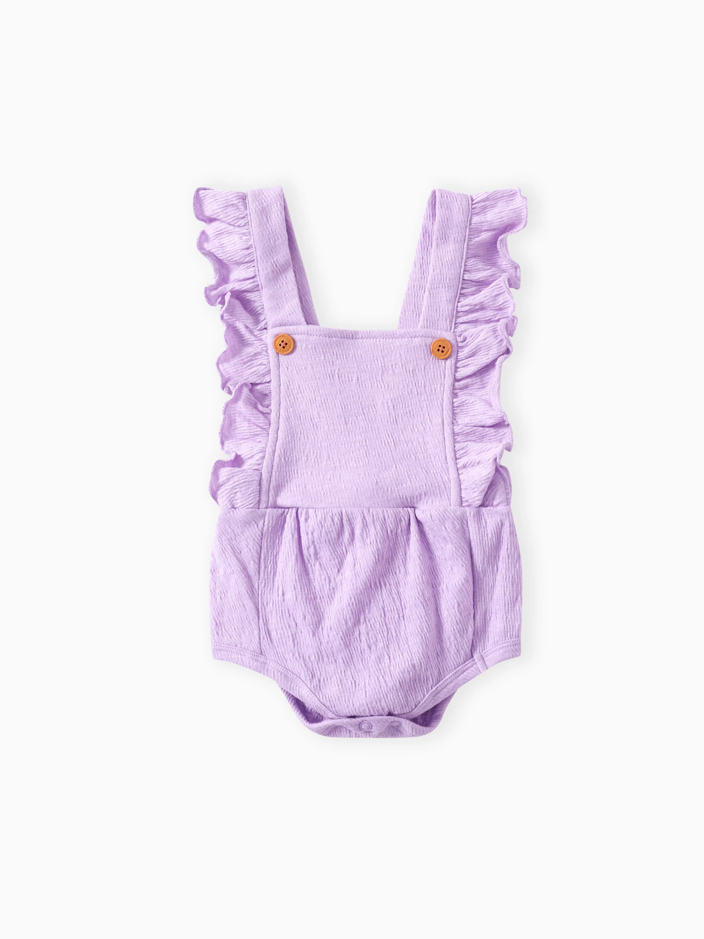 Baby Girl Solid Color Ruffled Button Romper